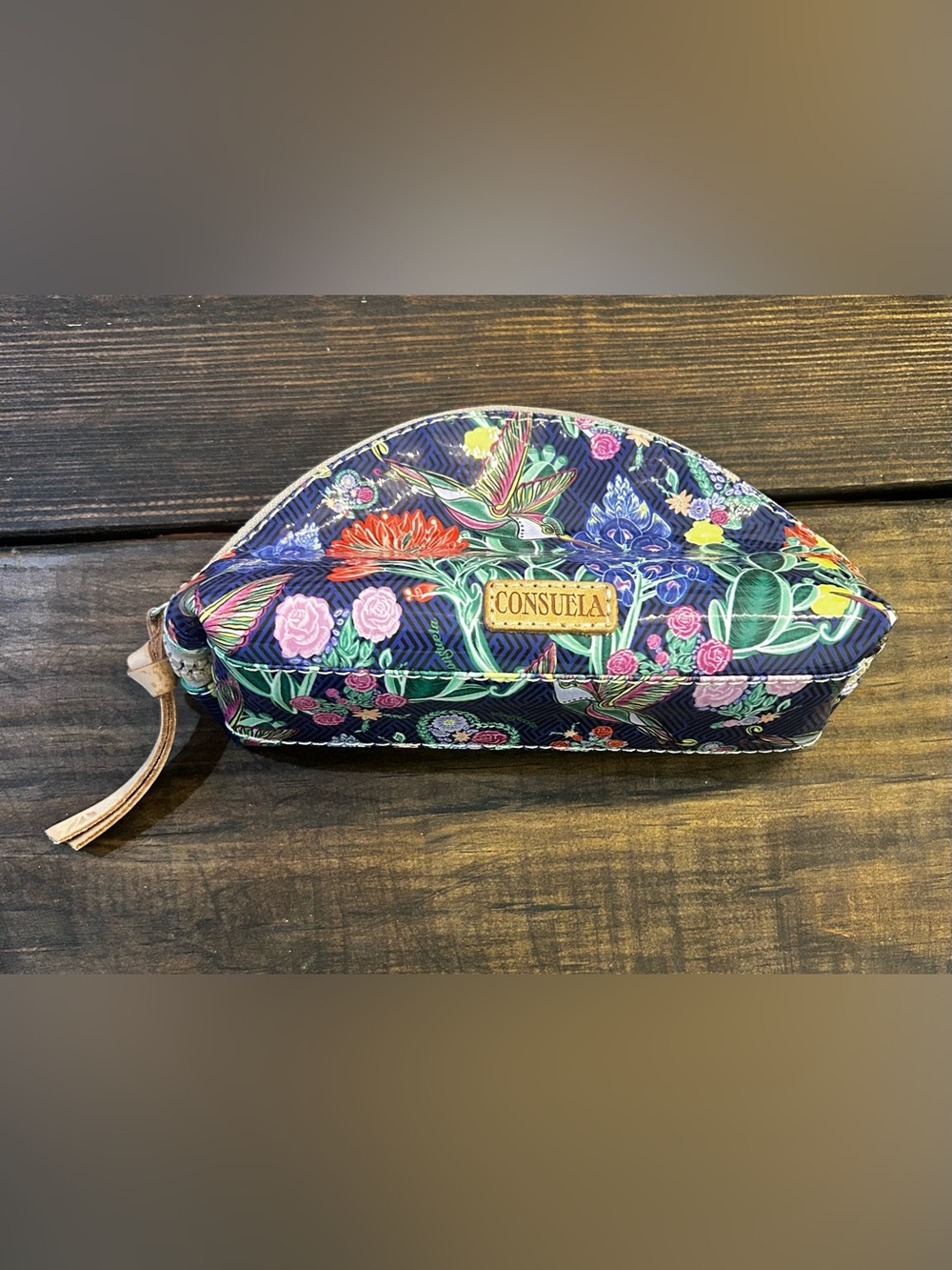 Consuela Navy Floral Hummingbird Dome Cosmetic Pouch